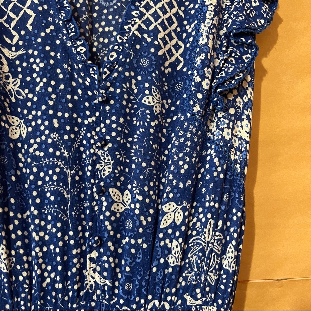 Poupette St Barth | Paulina Midi Dress Ruffle Tiered V-Neck Blue Antibes Size S - Picture 6 of 13